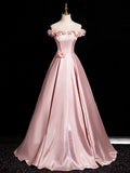Pink Satin Long Prom Dress, Beautiful A-Line Evening Party Dress HZ0429
