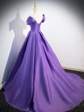 Purple Satin Long A-Line Prom Dress, Lovely Off Shoulder Formal Evening Dress HZ0429