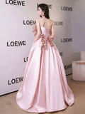 Off Shoulder Pink Satin Long Formal Dress, Pink Evening Dress Party Dress HZ0429