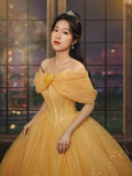 Yellow Tulle Long A-Line Ball Gown, Beautiful Off the Shoulder Princess Dress HZ0429