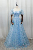 Sky Blue Tulle Long Prom Dress, Beautiful A-Line Evening Party Dress HZ0429