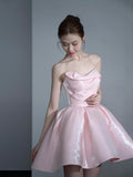 Pink Satin Knee Length Prom Dress, Lovely A-Line Off the Shoulder Party Dress HZ0429