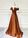 Simple Satin Long Prom Dress, Off the Shoulder V-Neck Evening Dress HZ0429