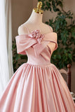 Pink Satin Short Prom Dress, Lovely A-Line Off the Shoulder Party Homecoming Dress HZ0429