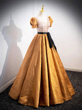 Unique V-Neck Beaded Floor Length Prom Dress, Beautiful A-Line Short Sleeve Party Dress HZ0429