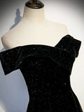 Black Velvet Long Prom Dress, Black Off the Shoulder Evening Party Dress HZ0429