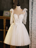 Light Champagne Short Tulle Homecoming Dress, Lovely A-Line Spaghetti Strap Evening Party Dress HZ0429