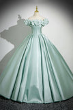 Green Satin Long Prom Dress, Beautiful Off the Shoulder Party Dress with Corset HZ0429