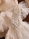 A-Line Tulle Layers Long Prom Dress, Ivory Spaghetti Strap Sweet 16 Dress Evening Dress HZ0429
