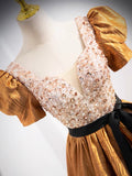 Unique V-Neck Beaded Floor Length Prom Dress, Beautiful A-Line Short Sleeve Party Dress HZ0429