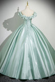 Green Satin Long Prom Dress, Beautiful Off the Shoulder Party Dress with Corset HZ0429