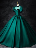 Green Satin Floor Length See-Through Ball Gown, Elegant High Neck Formal Evening Dress HZ0429