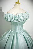 Green Satin Long Prom Dress, Beautiful Off the Shoulder Party Dress with Corset HZ0429