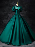 Green Satin Floor Length See-Through Ball Gown, Elegant High Neck Formal Evening Dress HZ0429