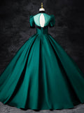 Green Satin Floor Length See-Through Ball Gown, Elegant High Neck Formal Evening Dress HZ0429