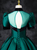 Green Satin Floor Length See-Through Ball Gown, Elegant High Neck Formal Evening Dress HZ0429