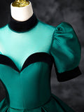 Green Satin Floor Length See-Through Ball Gown, Elegant High Neck Formal Evening Dress HZ0429