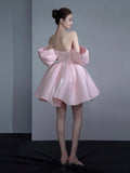 Pink Satin Knee Length Prom Dress, Lovely A-Line Off the Shoulder Party Dress HZ0429