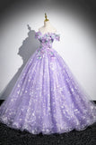 Purple Floral Tulle Long Prom Dress, Lovely A-Line Off the Shoulder Party Dress HZ0429