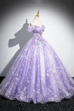 Purple Floral Tulle Long Prom Dress, Lovely A-Line Off the Shoulder Party Dress HZ0429