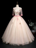 Champagne V-Neck Tulle Lace Long Prom Dress, A-Line Lovely Evening Party Dress HZ0429