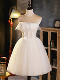 Light Champagne Strapless Tulle Short Prom Dress, Beautiful A-Line Evening Party Dress HZ0429