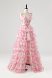 Lovely Flower Blushing Pink Party Dress, A-Line Spaghetti Strap Removable Skirt Prom Dress HZ0429