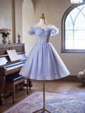 Lilac Tulle Knee Length Prom Dress, Lovely A-Line Off the Shoulder Evening Party Dress HZ0429
