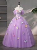 Purple Tulle Lace Long Prom Dress, Beautiful Off the Shoulder Formal Evening Dress HZ0429