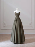 Simple V-neck Spaghetti Strap Floor Length Prom Dress, A-Line Backless Evening Party Dress HZ0429