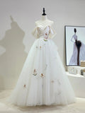 Beautiful Tulle Lace Long Prom Dress, Off the Shoulder Evening Party Dress HZ0429