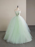 Light Green Tulle Floor Length Prom Dress, Beautiful Strapless A-Line Evening Party Dress HZ0429