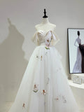 Beautiful Tulle Lace Long Prom Dress, Off the Shoulder Evening Party Dress HZ0429