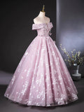 Lovely A-Line Tulle Sequins Long Prom Dress, Light Purple Off the Shoulder Party Dress HZ0429