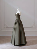 Simple V-neck Spaghetti Strap Floor Length Prom Dress, A-Line Backless Evening Party Dress HZ0429
