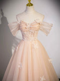 Light Pink Tulle Floor Length Prom Dress, Beautiful Off the Shoulder Evening Party Dress HZ0429