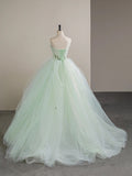 Light Green Tulle Floor Length Prom Dress, Beautiful Strapless A-Line Evening Party Dress HZ0429