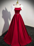 White and Burgundy Satin Long Prom Dress, Beautiful A-Line Short Sleeve Evening Dress HZ0429