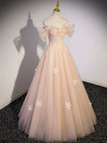 Light Pink Tulle Floor Length Prom Dress, Beautiful Off the Shoulder Evening Party Dress HZ0429
