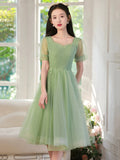 Cute Tulle Short Knee Length Prom Dress, Green A-Line Evening Party Dress HZ0429
