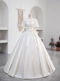 Beautiful Sweetheart Neck Satin Long Prom Dress with Detachable Lace Top, White Formal Wedding  Dress HZ0429