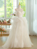 Light Champagne Spaghetti Strap Tulle Long Prom Dress, Beautiful A-Line Formal Evening Dress HZ0429