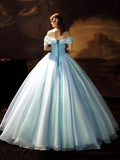 A-Line Blue Princess Dress, Off the Shoulder Organza Butterfly Formal Dress HZ0429