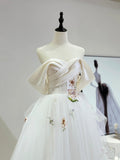 Beautiful Tulle Lace Long Prom Dress, Off the Shoulder Evening Party Dress HZ0429