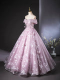 Lovely A-Line Tulle Sequins Long Prom Dress, Light Purple Off the Shoulder Party Dress HZ0429