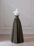 Simple V-neck Spaghetti Strap Floor Length Prom Dress, A-Line Backless Evening Party Dress HZ0429