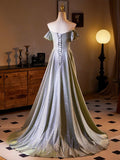 Sliver Sequins A-line Long Formal Dress, Shiny Off the Shoulder Evening Party Dress HZ0429