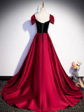Burgundy Satin Strapless Prom Dress, Simple A-Line Party Dress with Detachable Sleeve HZ0429