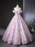 Lovely A-Line Tulle Sequins Long Prom Dress, Light Purple Off the Shoulder Party Dress HZ0429