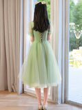 Cute Tulle Short Knee Length Prom Dress, Green A-Line Evening Party Dress HZ0429